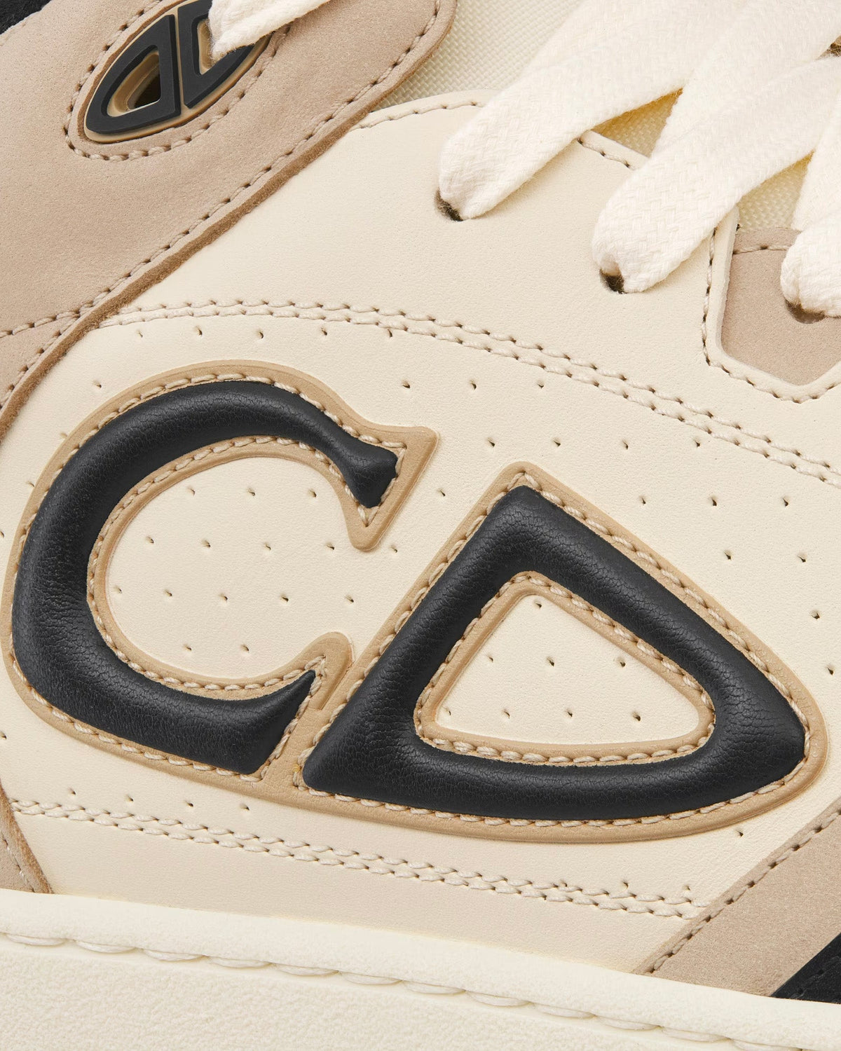 B57 Black and Cream Smooth Calfskin and Beige Suede Mid Top Sneakers