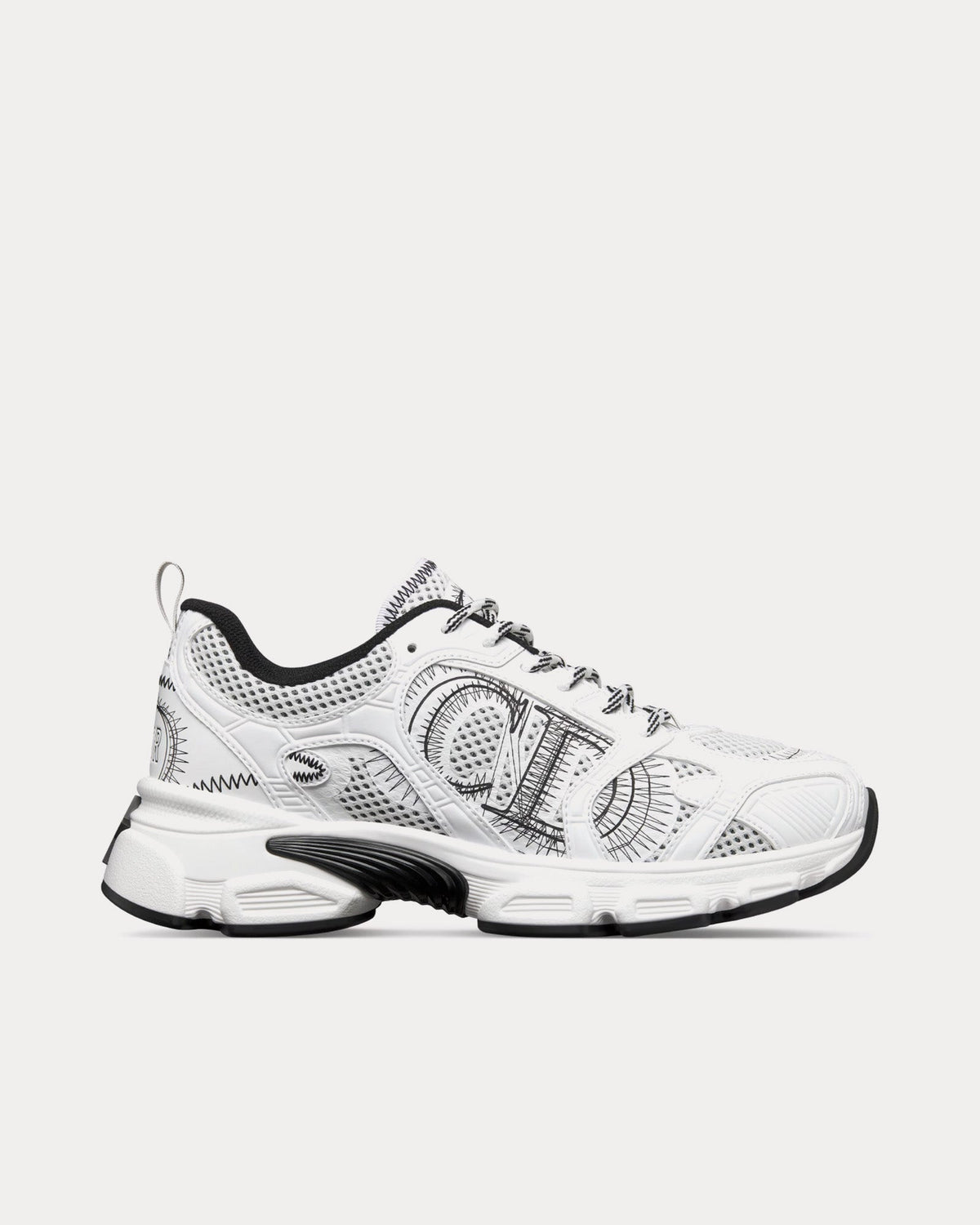 Chrono White and Black Mesh with Leather-Effect Panels Low Top Sneakers