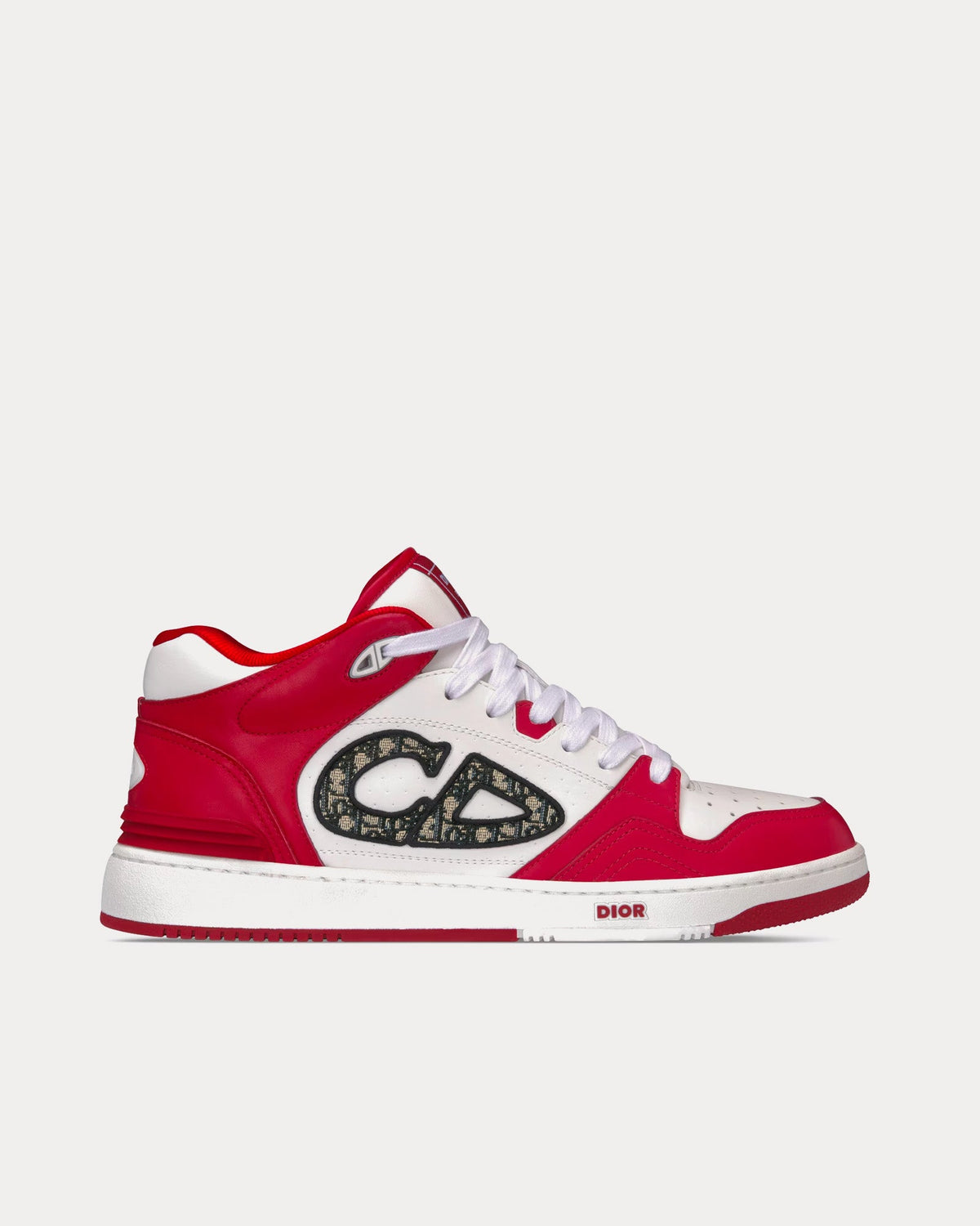 B57 Smooth Calfskin with Dior Oblique Jacquard Red / White Mid Top Sneakers