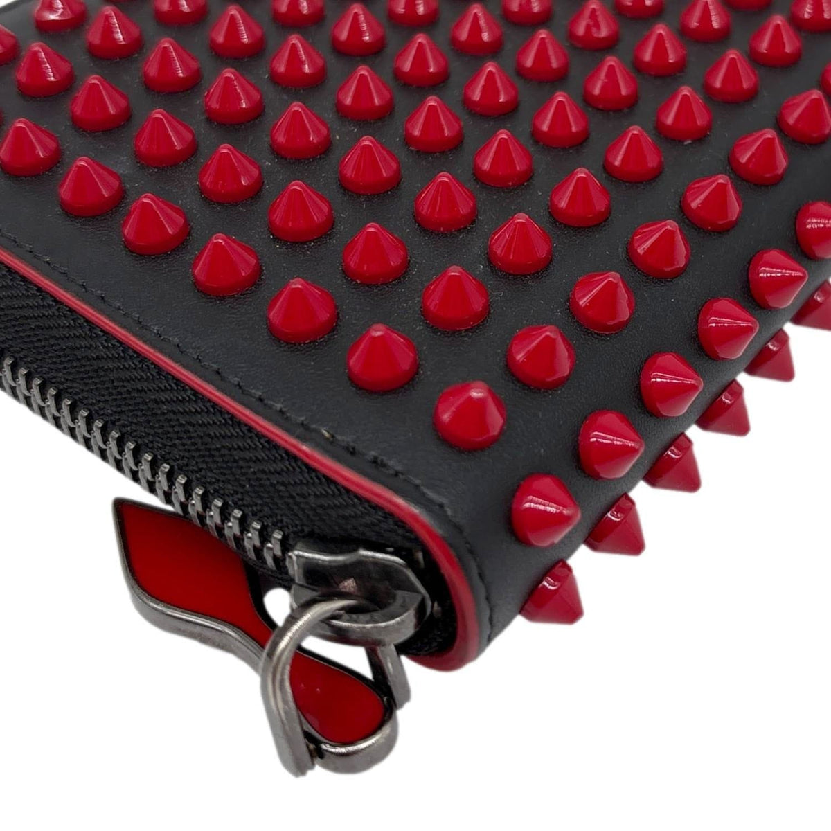 CHRISTIAN LOUBOUTIN Panettone Spikes Leather Zip Around Wallet Red