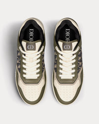 B27 Olive and Cream Smooth Calfskin with Beige and Black Dior Oblique Jacquard Low Top Sneakers
