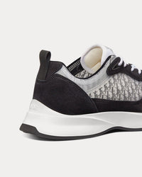B25 Black Suede with White Technical Mesh and Black Dior Oblique Canvas Low Top Sneakers