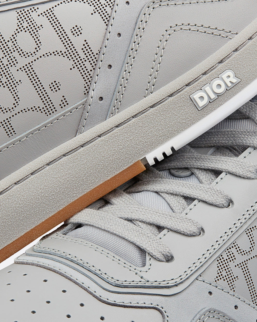 B27 Gray Smooth Calfskin and Dior Oblique Galaxy Leather Low Top Sneakers