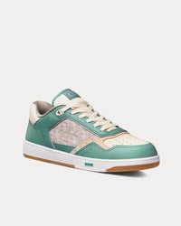 B27 Turquoise and Cream Smooth Calfskin and Cream Dior Oblique Jacquard Canvas Low Top Sneakers