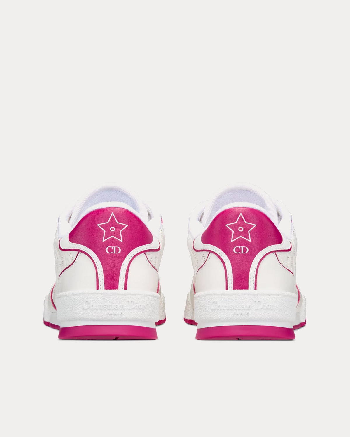 Dior One White and Fuchsia Dior Oblique Perforated Calfskin Low Top Sneakers