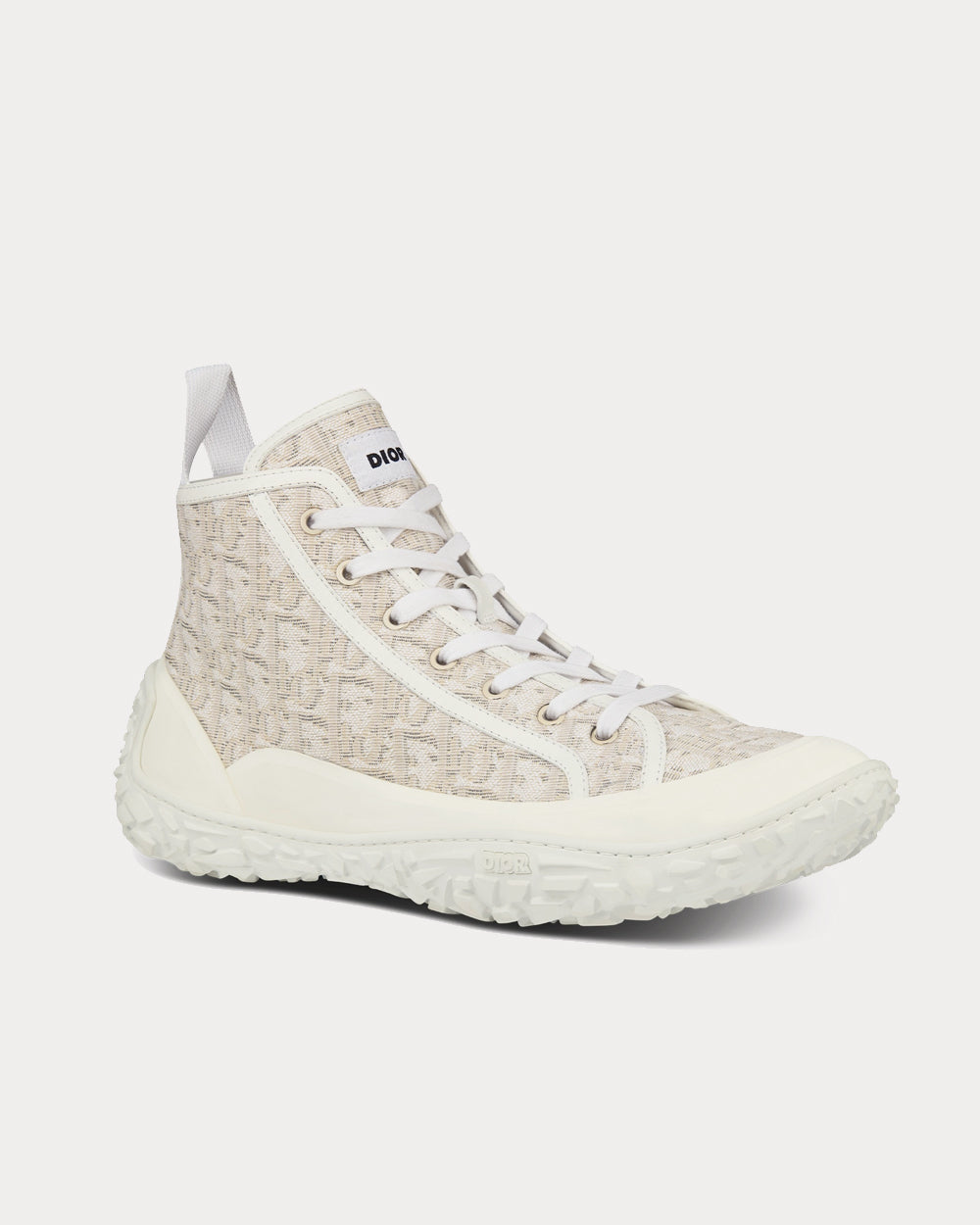 B28 Off-White Dior Oblique Jacquard and White Rubber High Top Sneakers