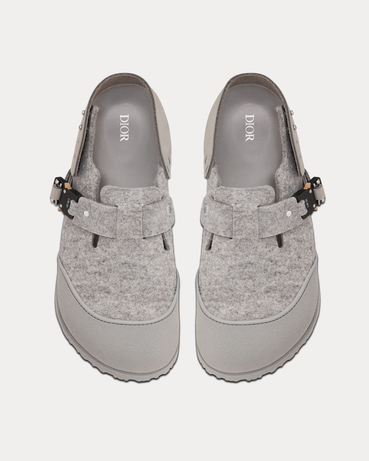 Tokio Dior Gray Felted Wool and Nubuck Calfskin Mules