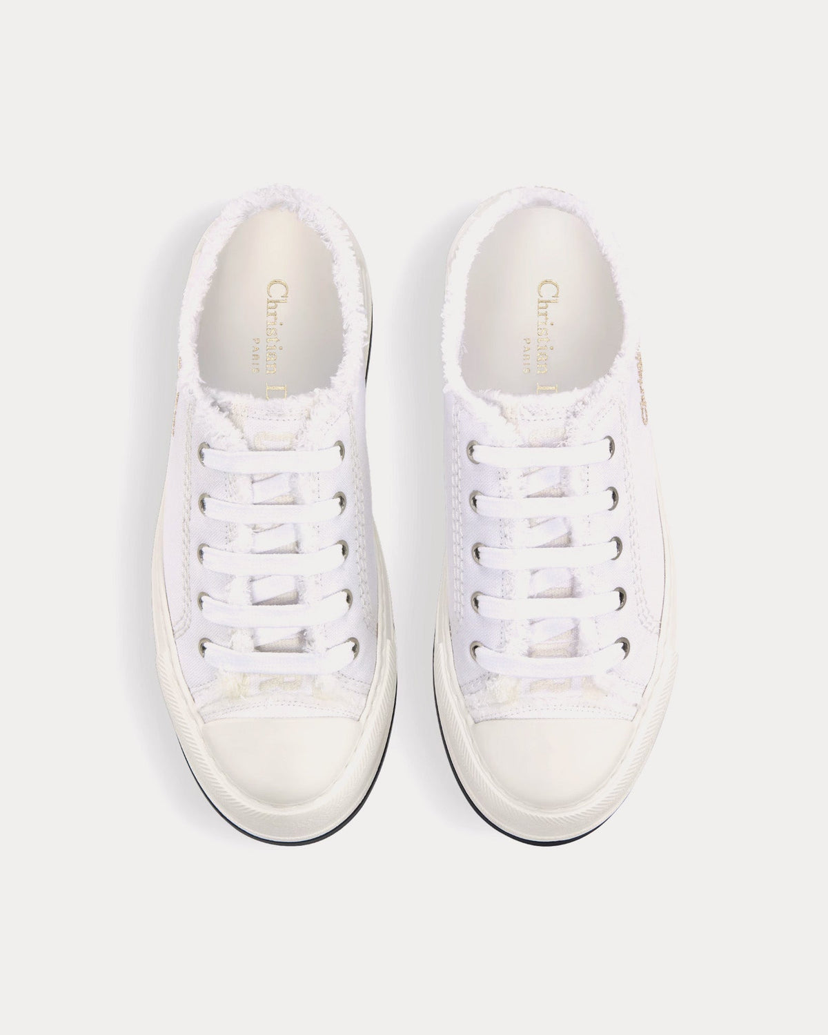 Dioriviera Walk'n'Dior Platform White Fringed and Embroidered Cotton Canvas Low Top Sneakers