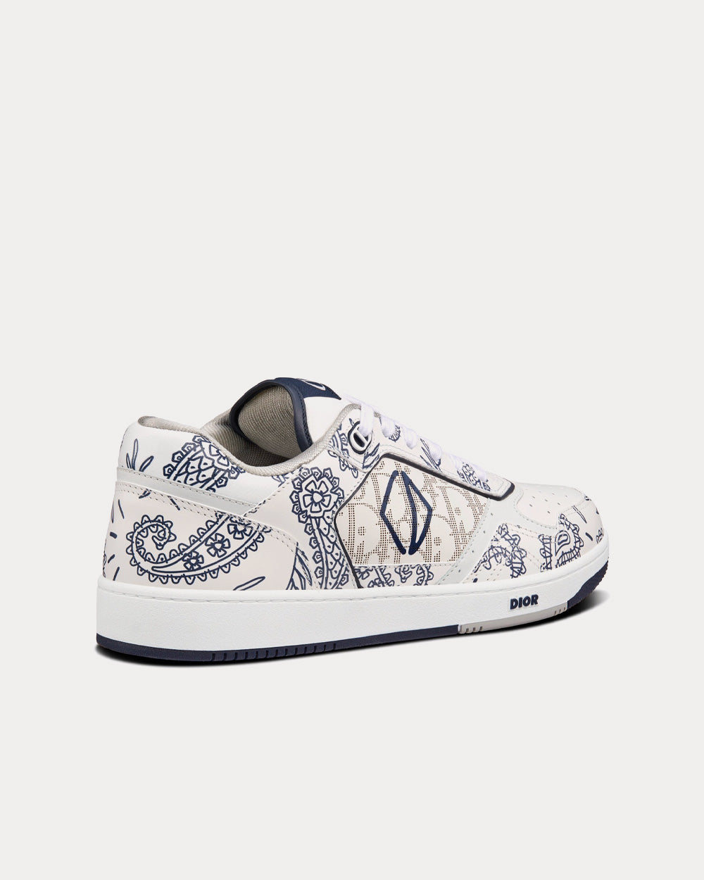 B27 White Smooth Calfskin with Navy Blue CD Paisley Motif and White Dior Oblique Galaxy Leather Low Top Sneakers