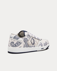 B27 White Smooth Calfskin with Navy Blue CD Paisley Motif and White Dior Oblique Galaxy Leather Low Top Sneakers
