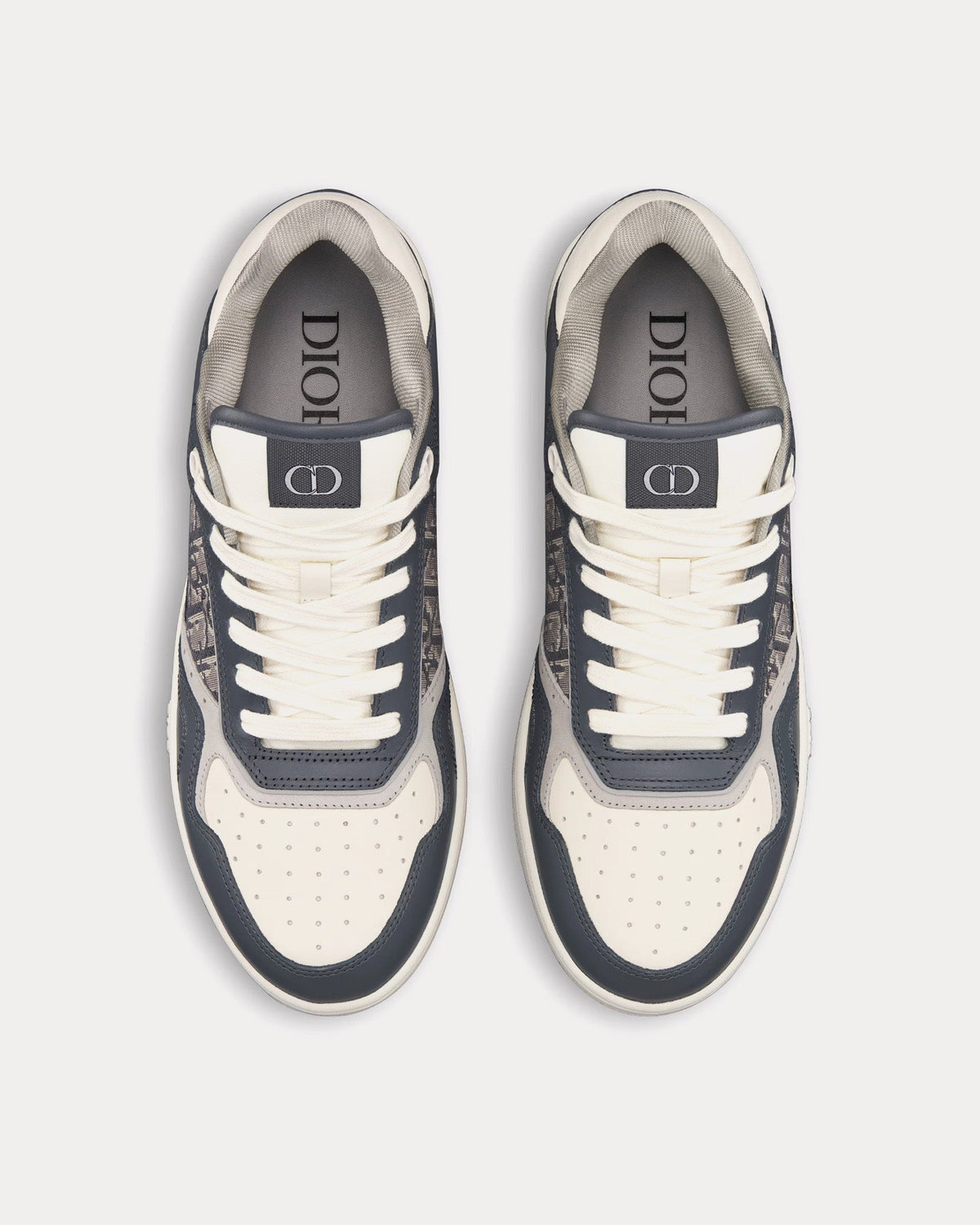 B27 Deep Gray and Cream Smooth Calfskin with Deep Gray Dior Oblique Jacquard Low Top Sneakers