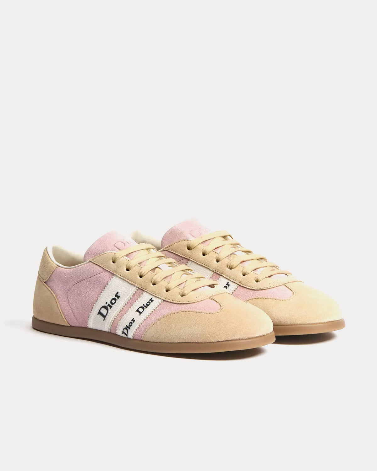 Ribbon Suede Calfskin Pink / Beige Low Top Sneakers