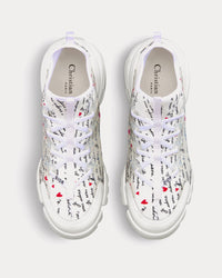 D-Connect Dioramour White Technical Fabric Printed with Black and Red Je Vous Adore Motif Low Top Sneakers