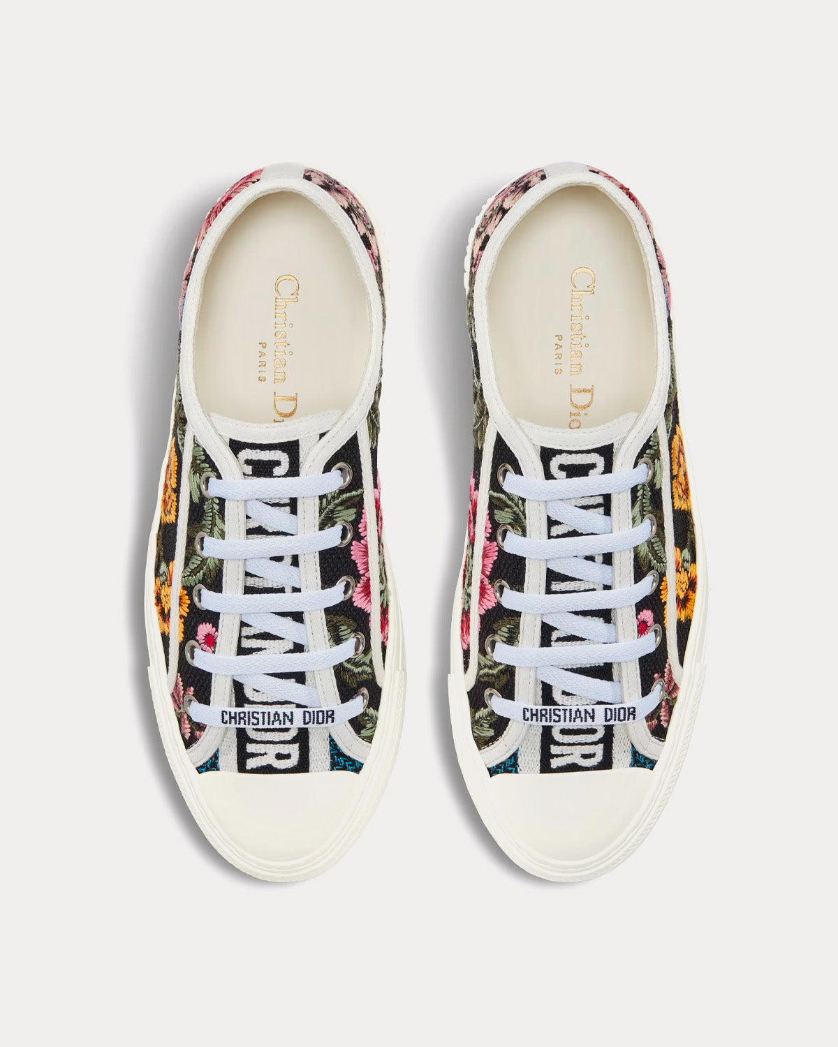 Walk'n'Dior Raffia Embroidered & Dior Petites Fleurs Motif Black / Multi Low Top Sneakers