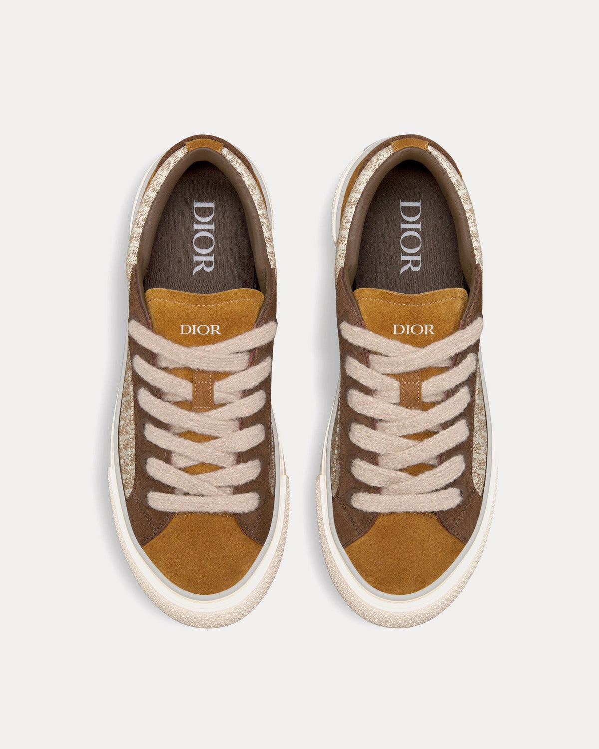 B33 Beige Dior Oblique Jacquard with Brown and Cognac Suede Low Top Sneakers