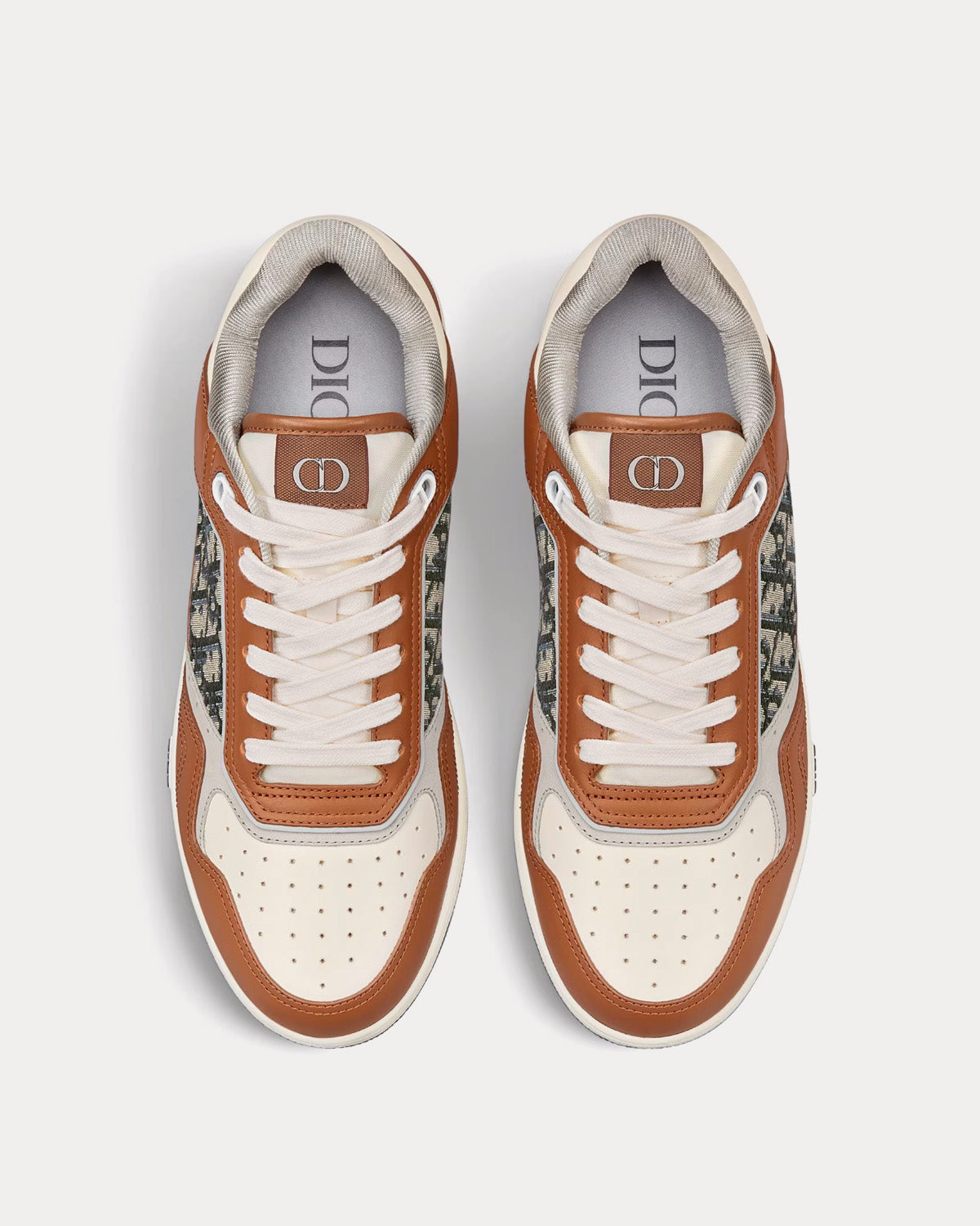 B27 Brown and Cream Smooth Calfskin with Beige and Black Dior Oblique Jacquard Low Top Sneakers