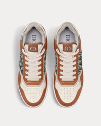 B27 Brown and Cream Smooth Calfskin with Beige and Black Dior Oblique Jacquard Low Top Sneakers