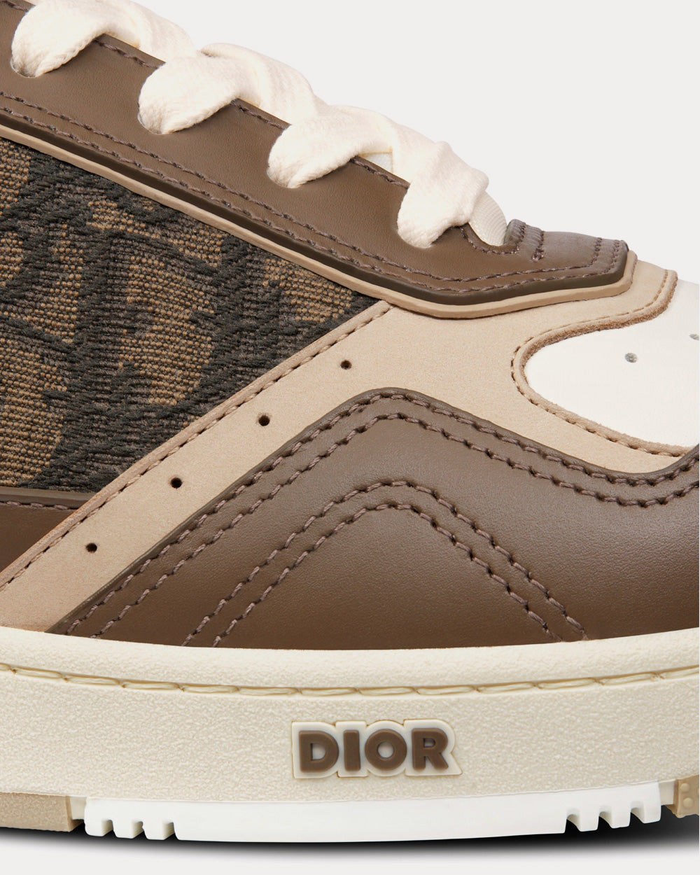 B27 Ebony, Cream and White Smooth Calfskin with Ebony and Black Dior Oblique Jacquard Low Top Sneakers