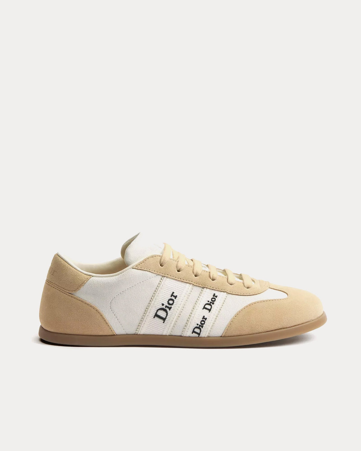 Ribbon Suede Calfskin White / Beige Low Top Sneakers
