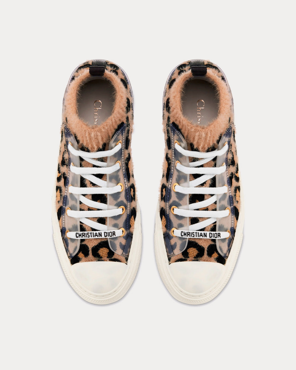Walk'n'Dior Fur-Effect Knit Printed with Beige Multicolor Mizza Pattern High Top Sneakers
