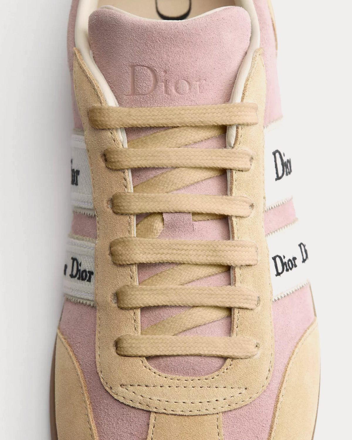 Ribbon Suede Calfskin Pink / Beige Low Top Sneakers