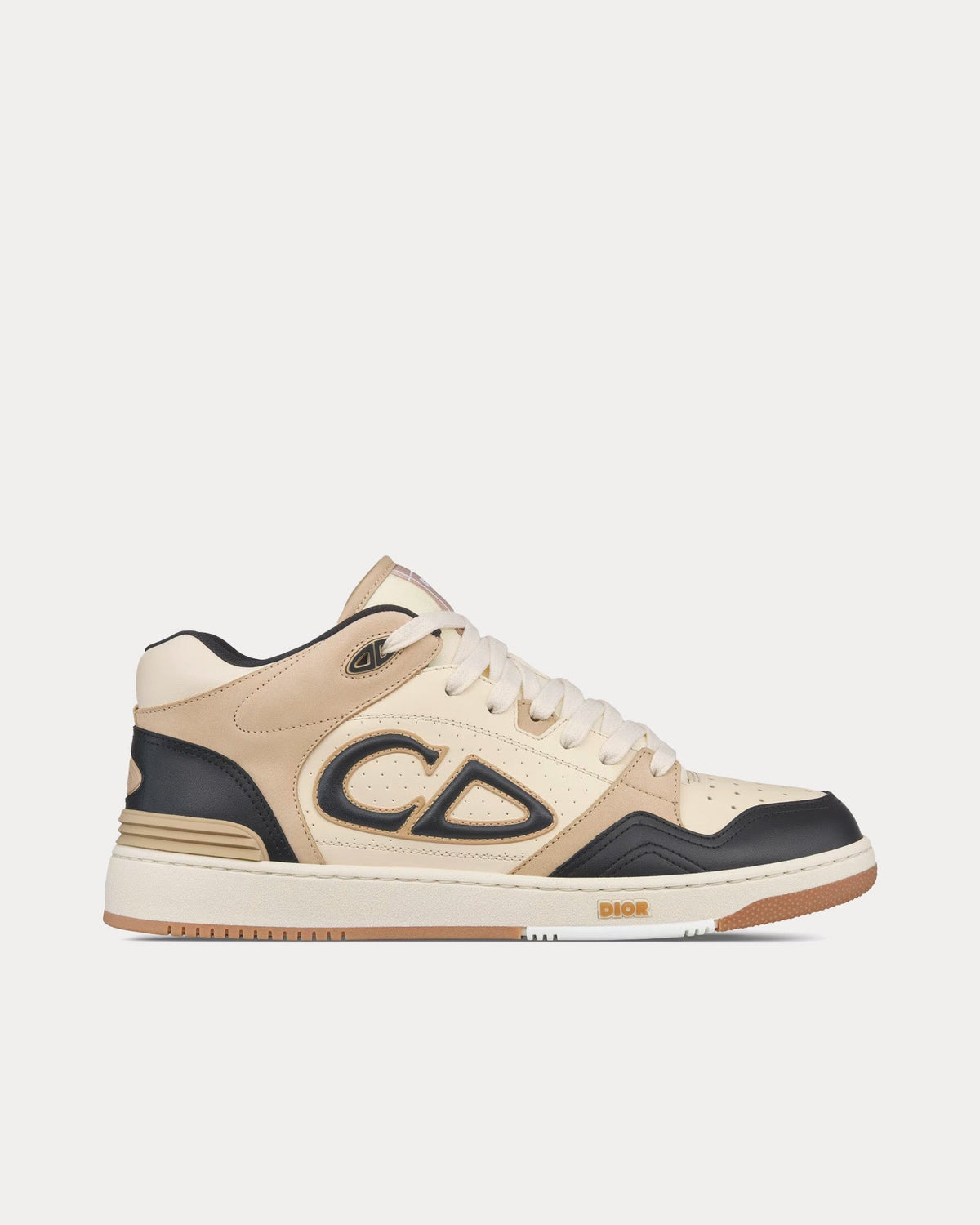 B57 Black and Cream Smooth Calfskin and Beige Suede Mid Top Sneakers