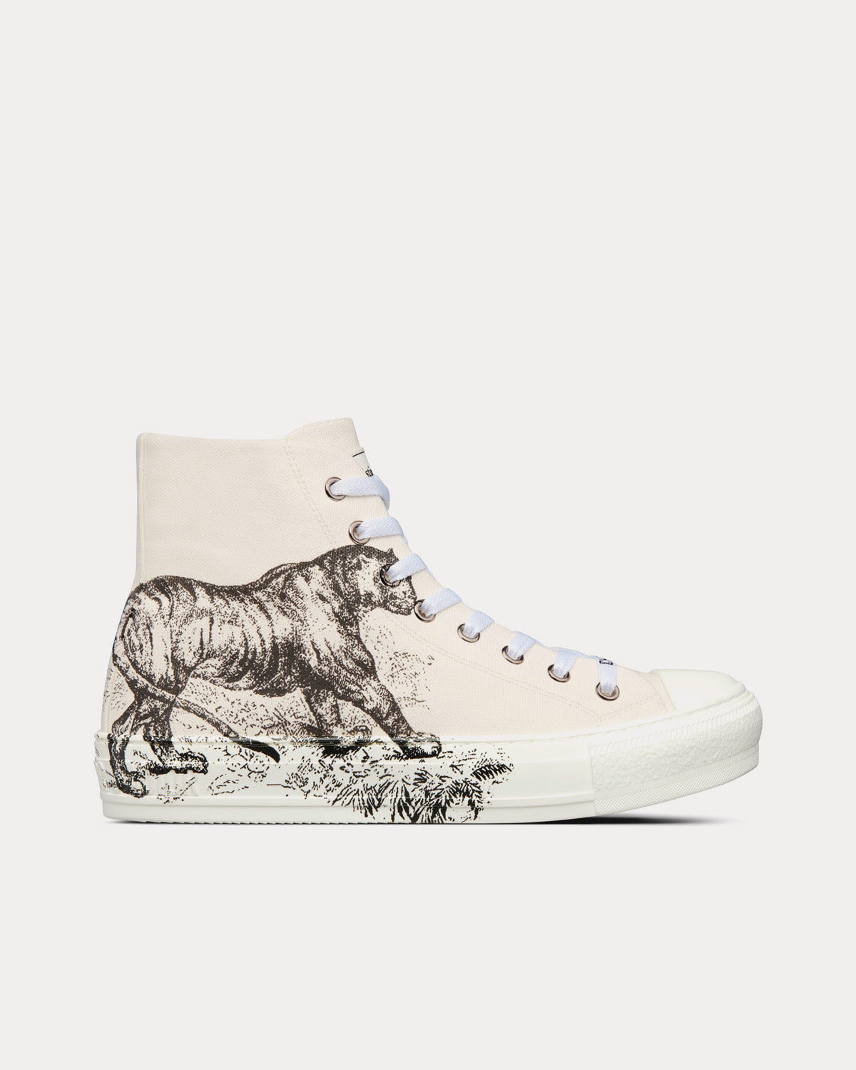 Walk'n'Dior White Cotton Canvas with Black Toile de Jouy Tiger Print High Top Sneakers