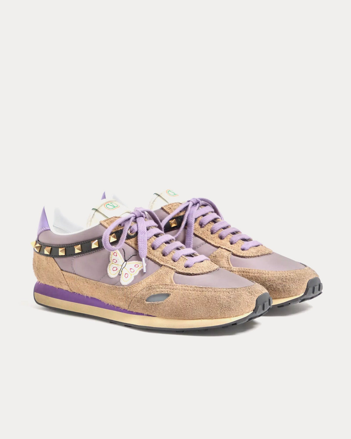 Stud Up Split Leather & Nylon with Butterfly Embroidery Lilac / Multi Low Top Sneakers