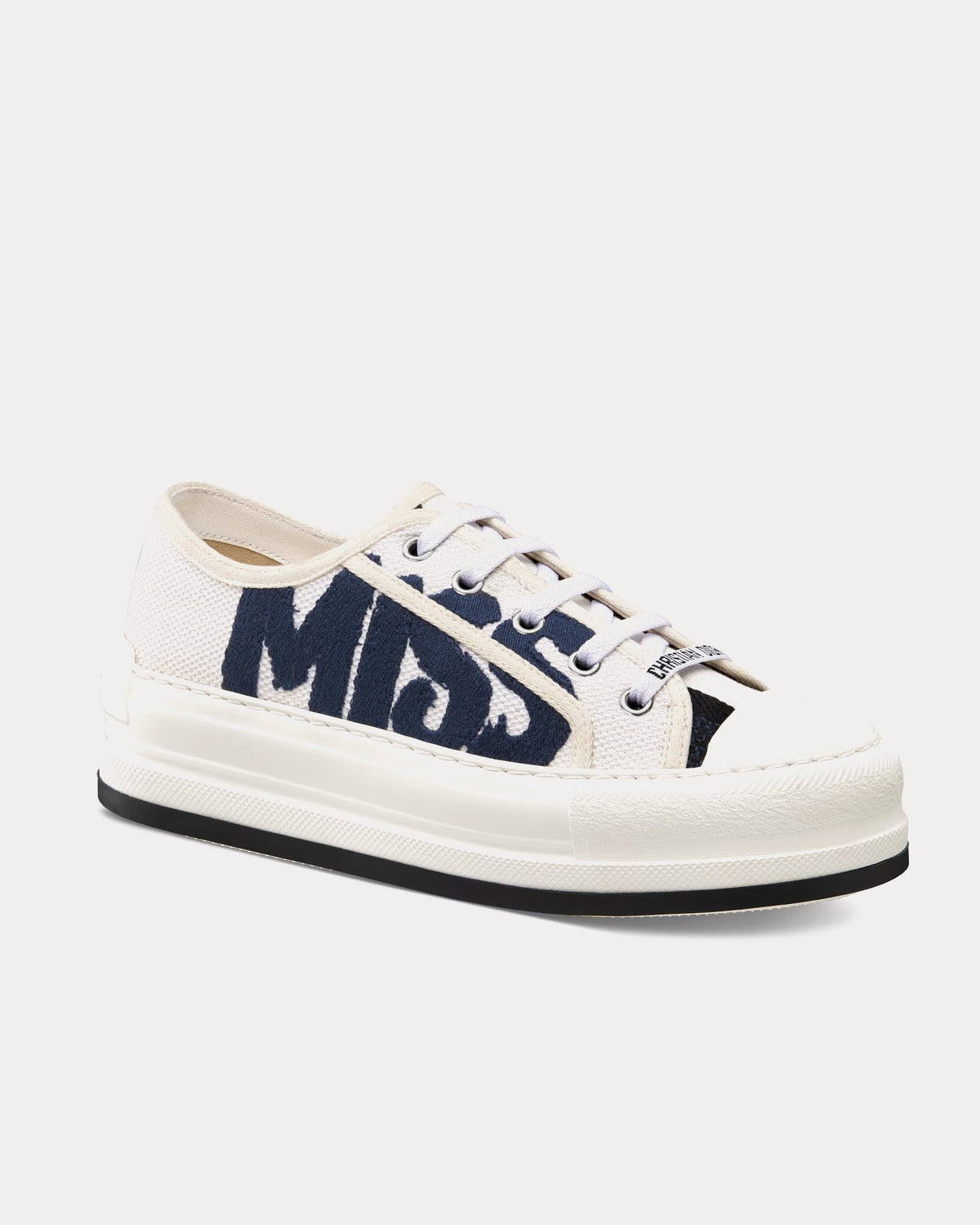 Walk'n'Dior Platform White and Deep Blue Embroidered Cotton Low Top Sneakers