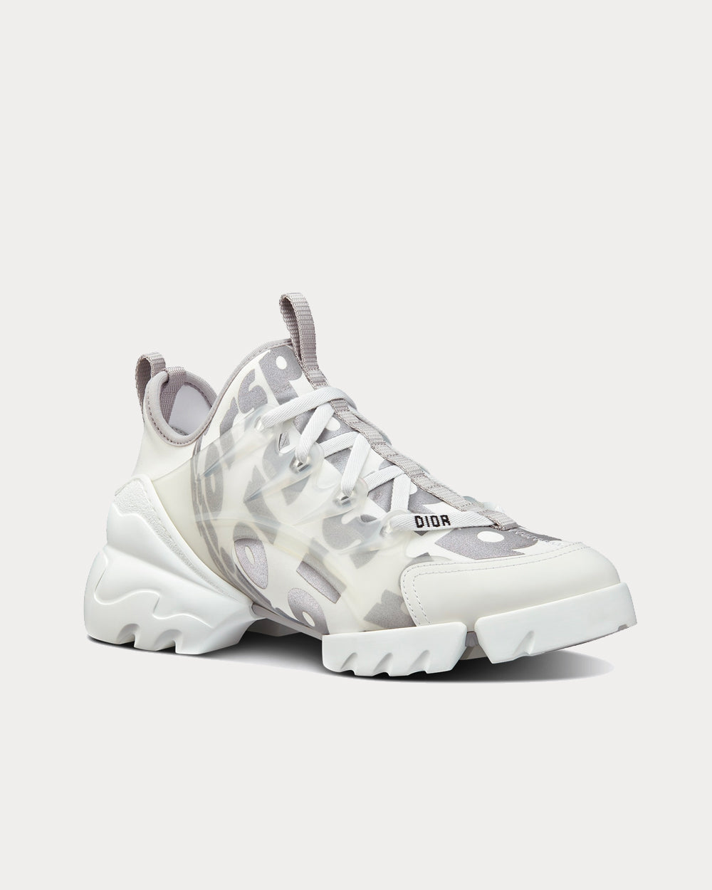 D-Connect White Dior Spatial Printed Reflective Technical Fabric Low Top Sneakers
