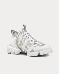 D-Connect White Dior Spatial Printed Reflective Technical Fabric Low Top Sneakers