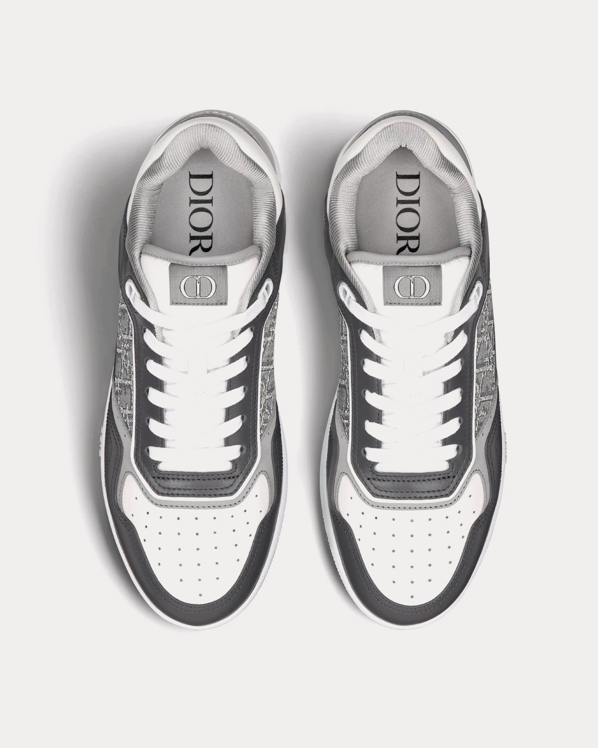 B27 Anthracite Gray and White Smooth Calfskin with Dior Oblique Jacquard with Ruthenium-Tone Metallic Thread Low Top Sneakers