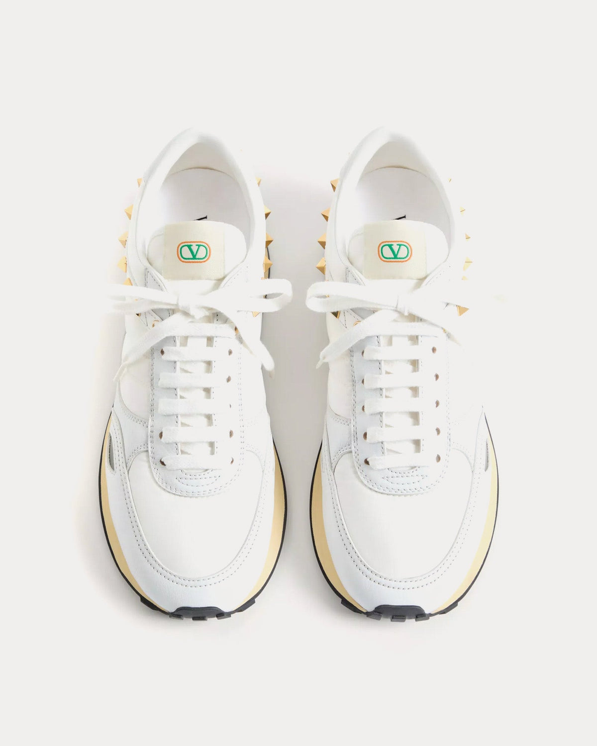 Stud Up Leather & Nylon White Low Top Sneakers