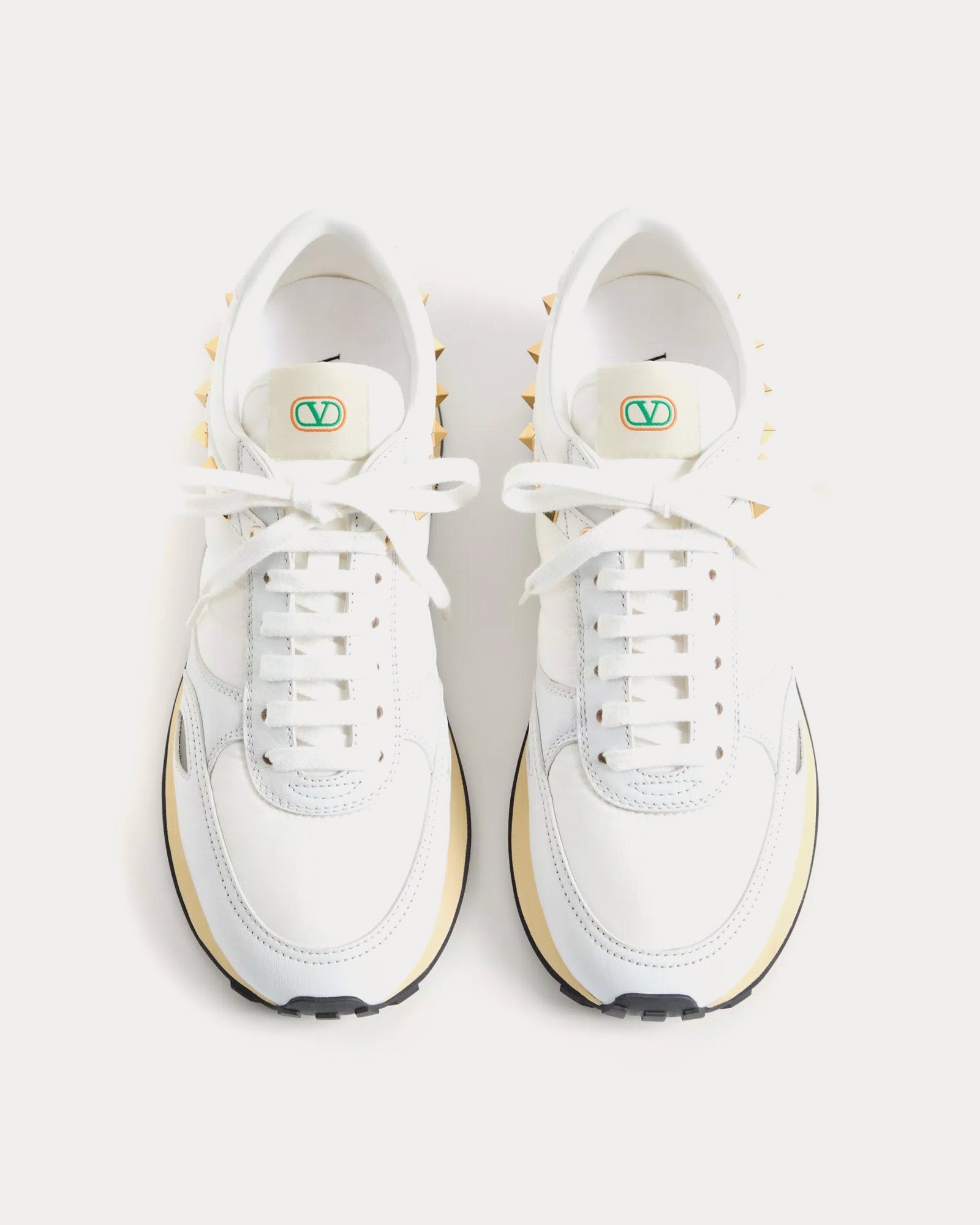 Stud Up Leather & Nylon White Low Top Sneakers