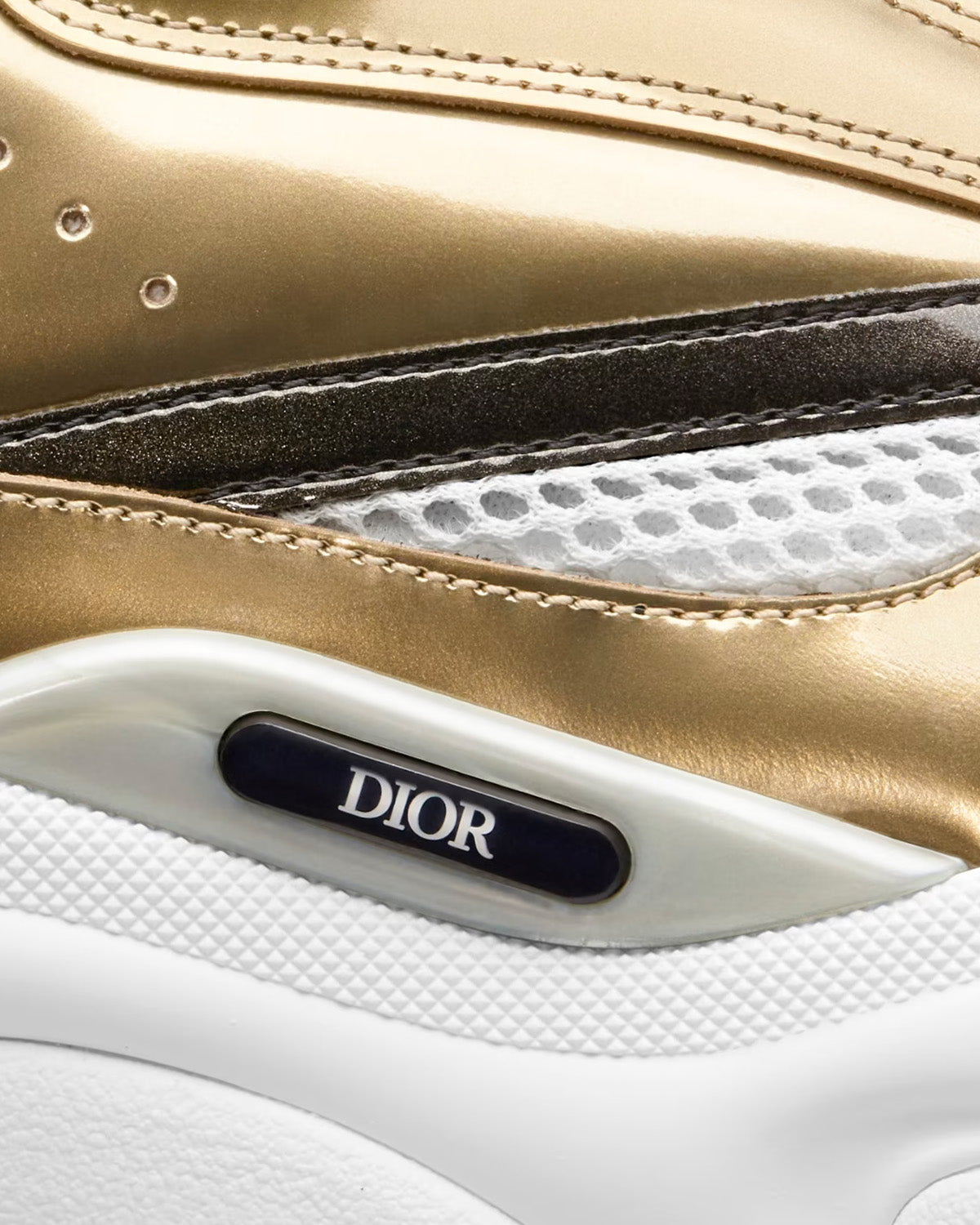 B22 Technical Mesh & Laminated Calfskin Gold-Tone / White / Black Low Top Sneakers