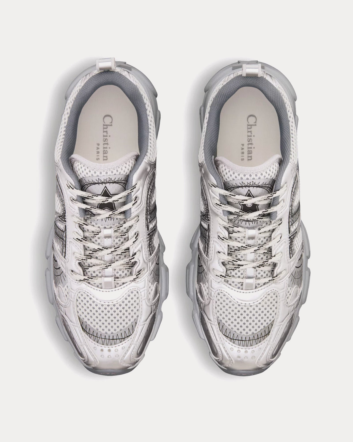 Chrono Gray Mesh with Silver-Tone Laminated Leather-Effect Panels Low Top Sneakers