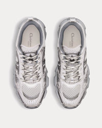 Chrono Gray Mesh with Silver-Tone Laminated Leather-Effect Panels Low Top Sneakers