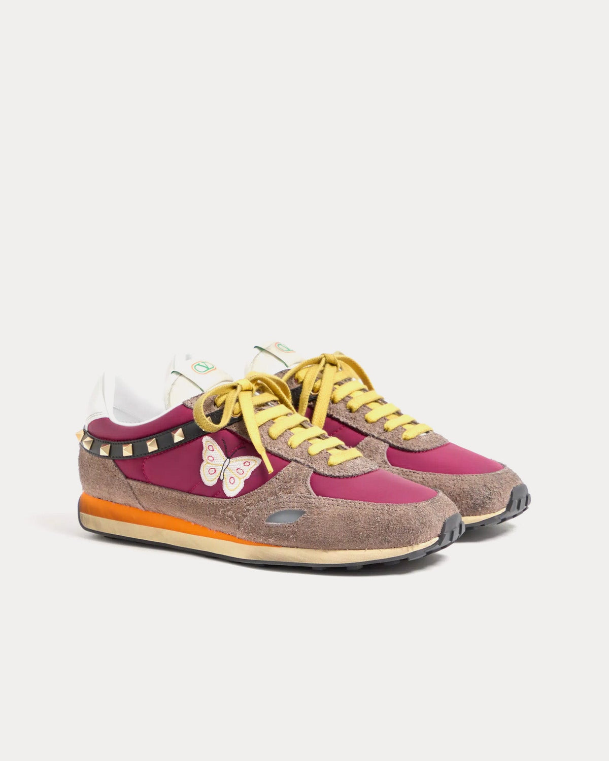 Butterfly Embroidered Leather & Nylon Low Top Sneakers