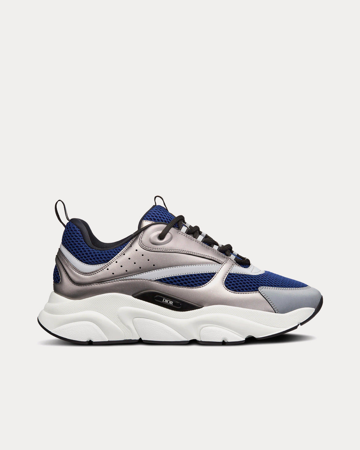 B22 Blue Technical Mesh and Silver-Tone Smooth Calfskin Low Top Sneakers