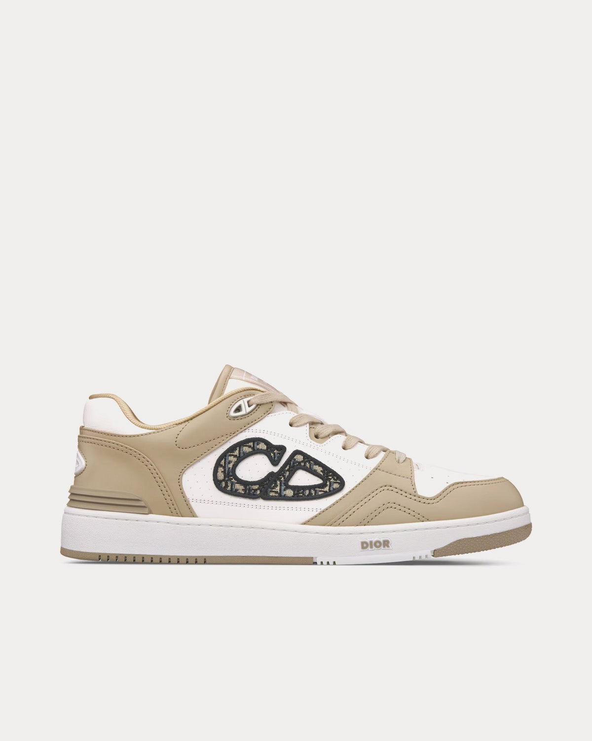 B57 Beige and White Smooth Calfskin with Beige and Black Dior Oblique Jacquard Low Top Sneakers