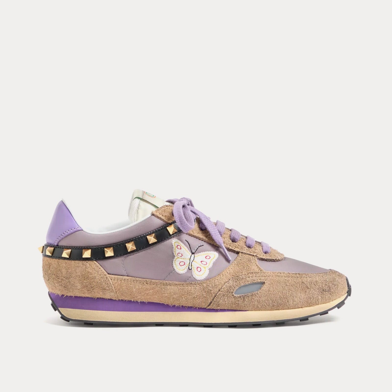 Stud Up Split Leather & Nylon with Butterfly Embroidery Lilac / Multi Low Top Sneakers