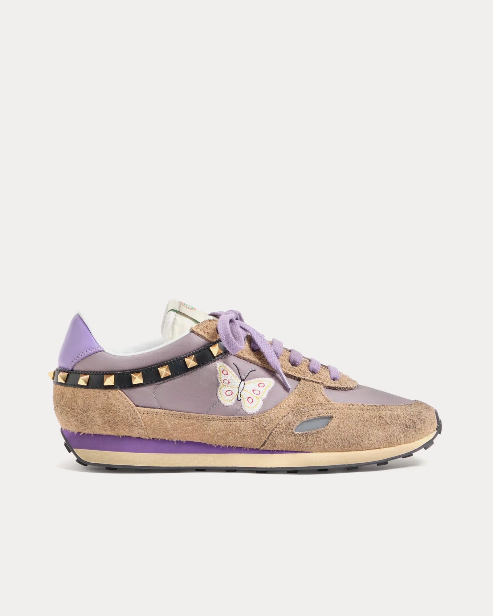 Stud Up Split Leather & Nylon with Butterfly Embroidery Lilac / Multi Low Top Sneakers