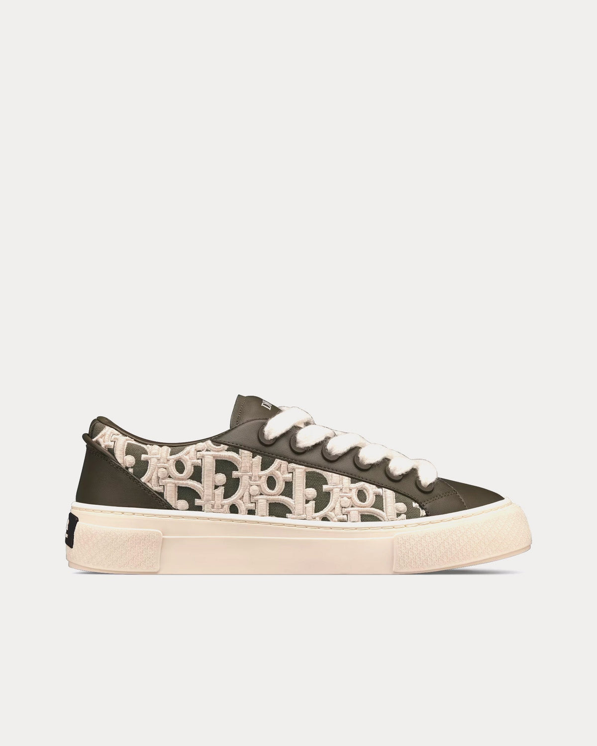 B33 Khaki Smooth Calfskin and Cream Dior Oblique Raised Embroidery Low Top Sneakers
