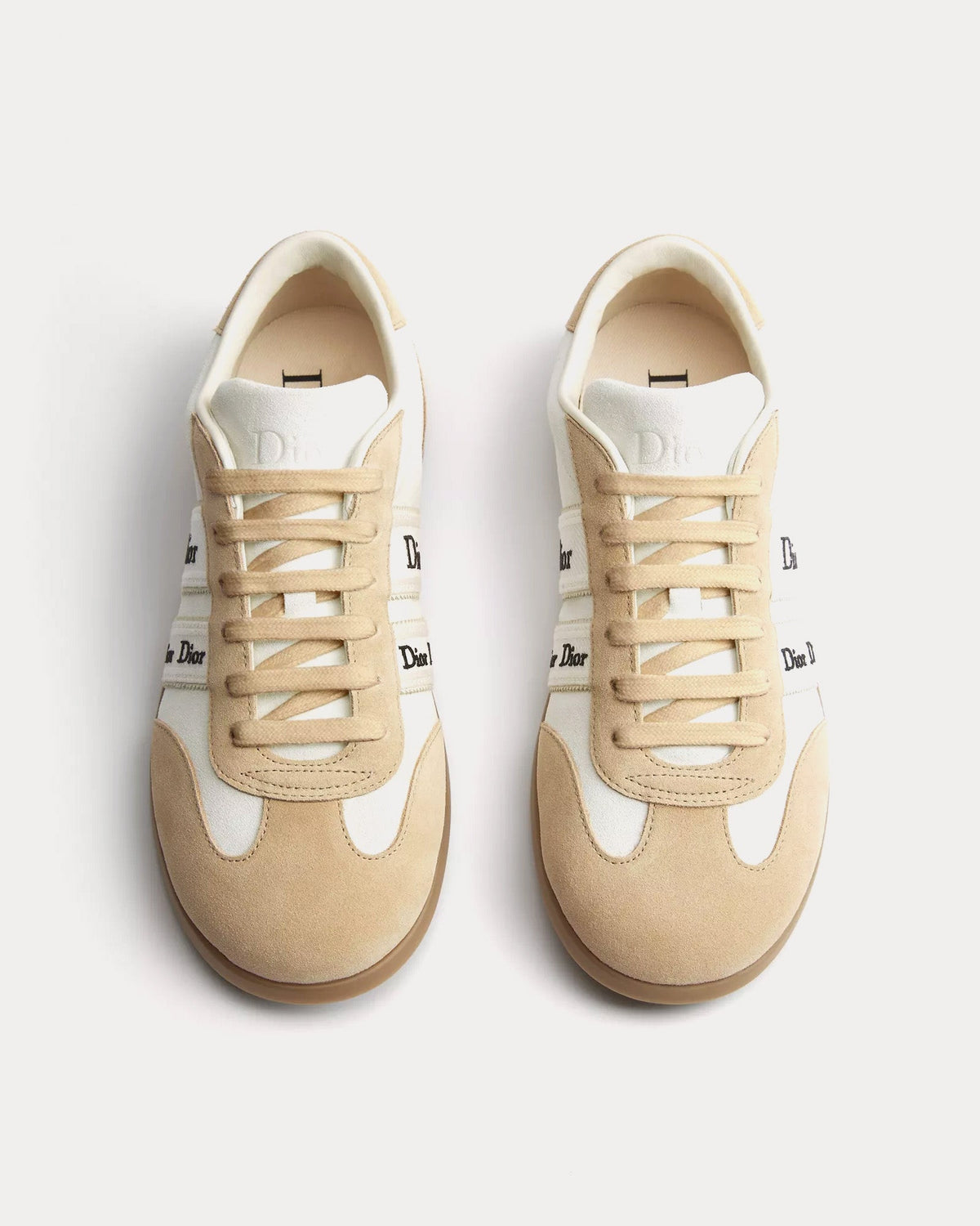 Ribbon Suede Calfskin White / Beige Low Top Sneakers