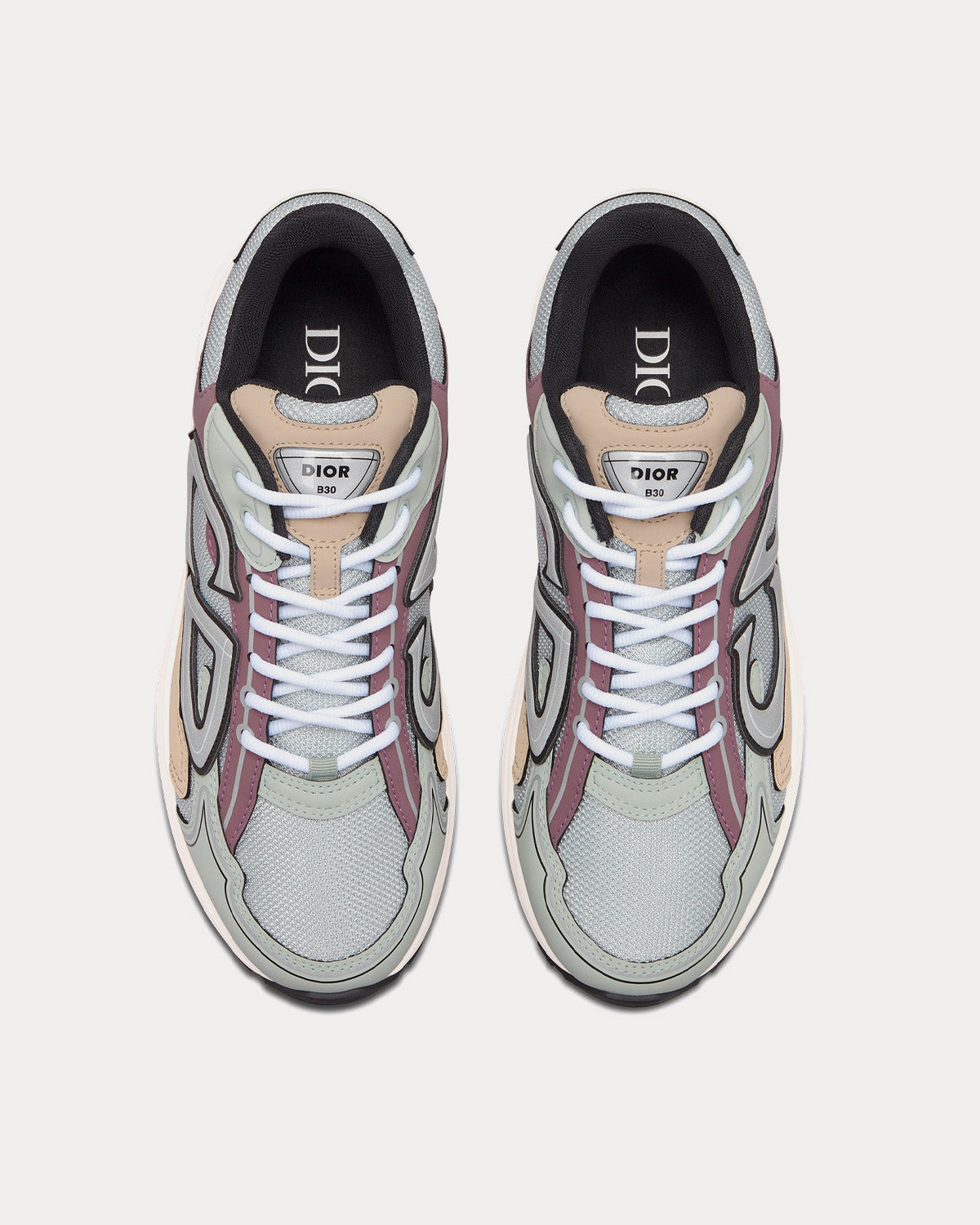 B30 Gray Mesh with Light Green, Beige and Lavender Technical Fabric Low Top Sneakers