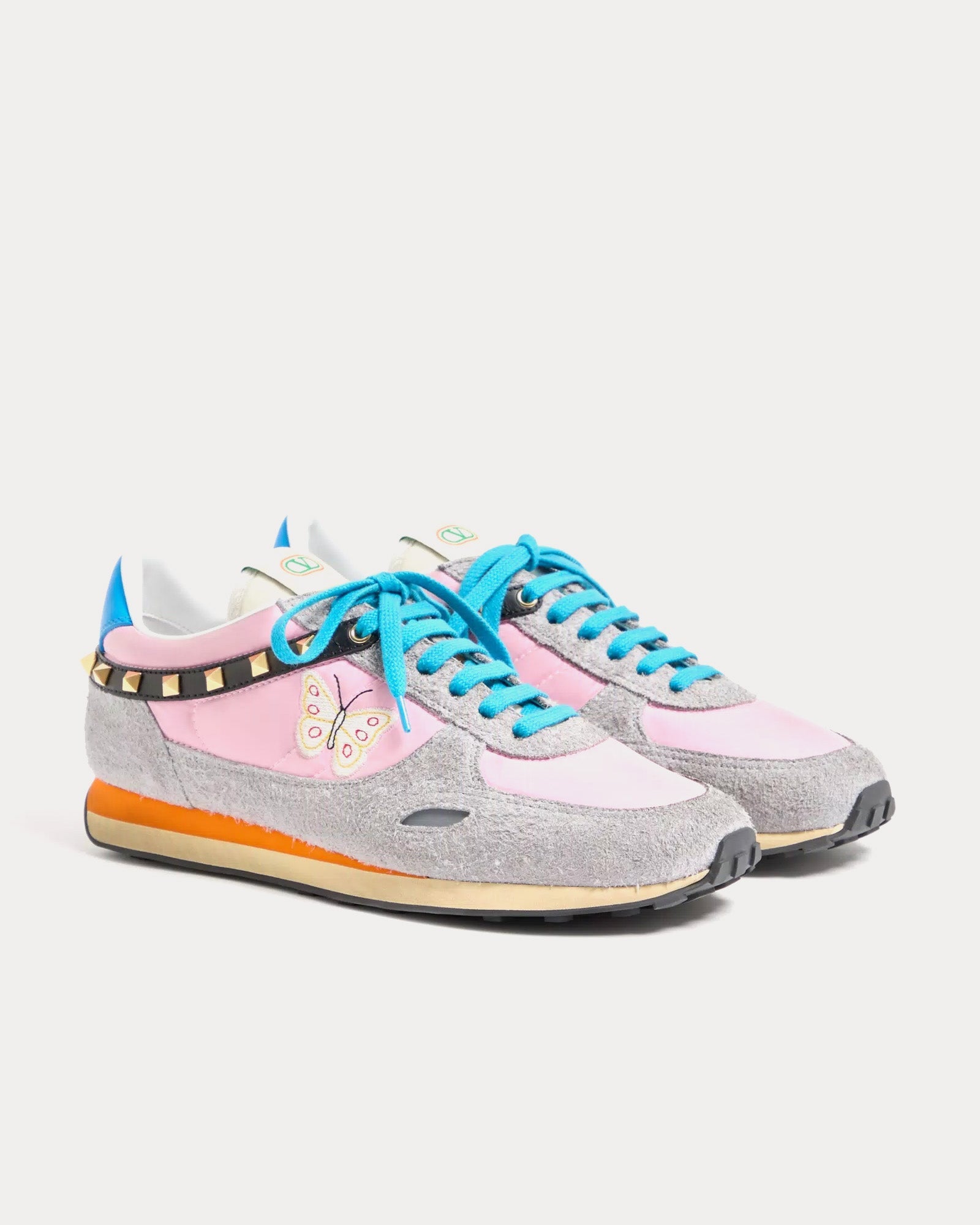 Stud Up Split Leather & Nylon with Butterfly Embroidery Pink / Multi Low Top Sneakers