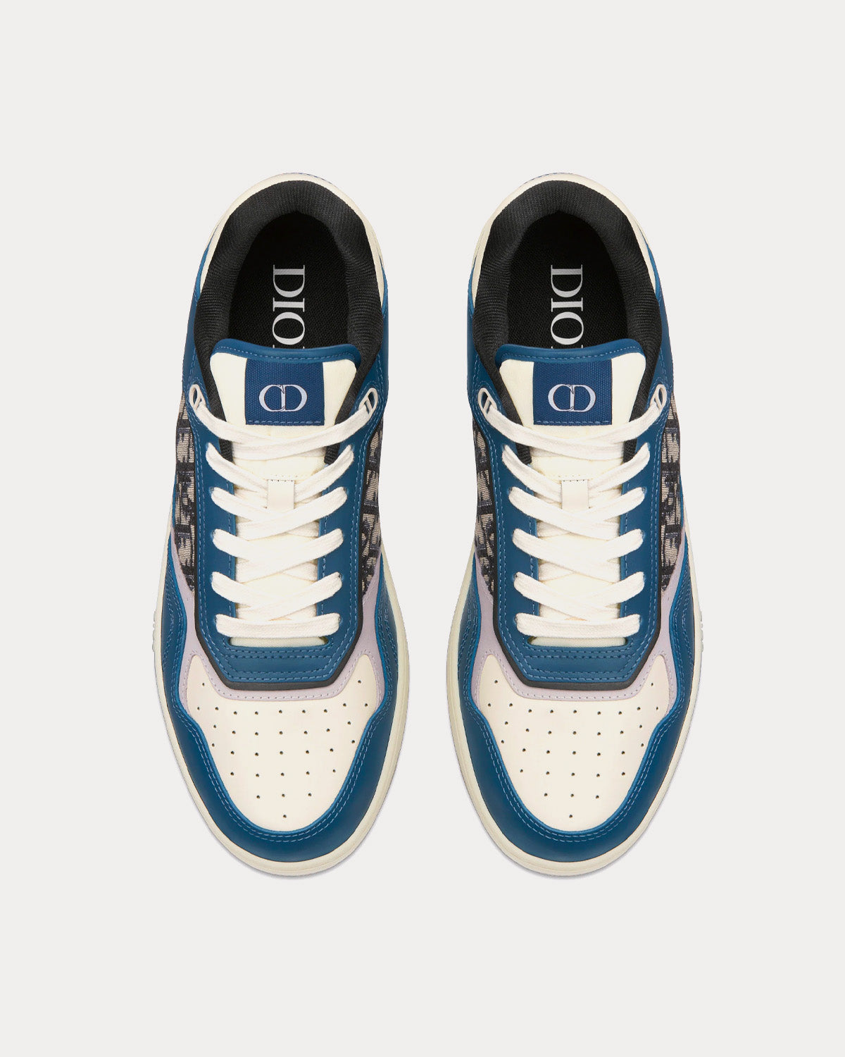 B27 Blue, Cream and Dior Gray Smooth Calfskin with Beige and Black Dior Oblique Jacquard Low Top Sneakers