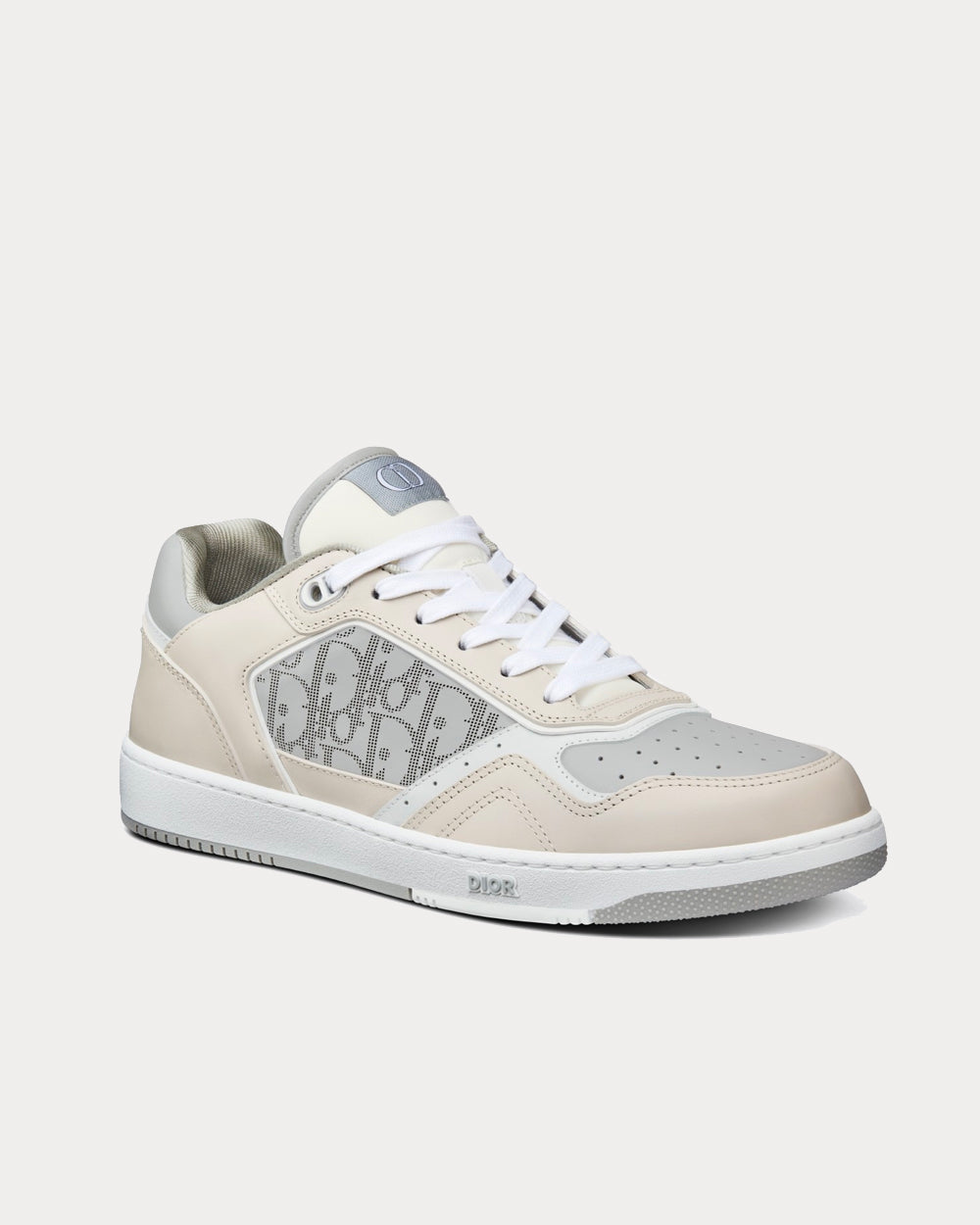B27 Gray and Beige Smooth Calfskin with Gray Dior Oblique Galaxy Leather Low Top Sneakers