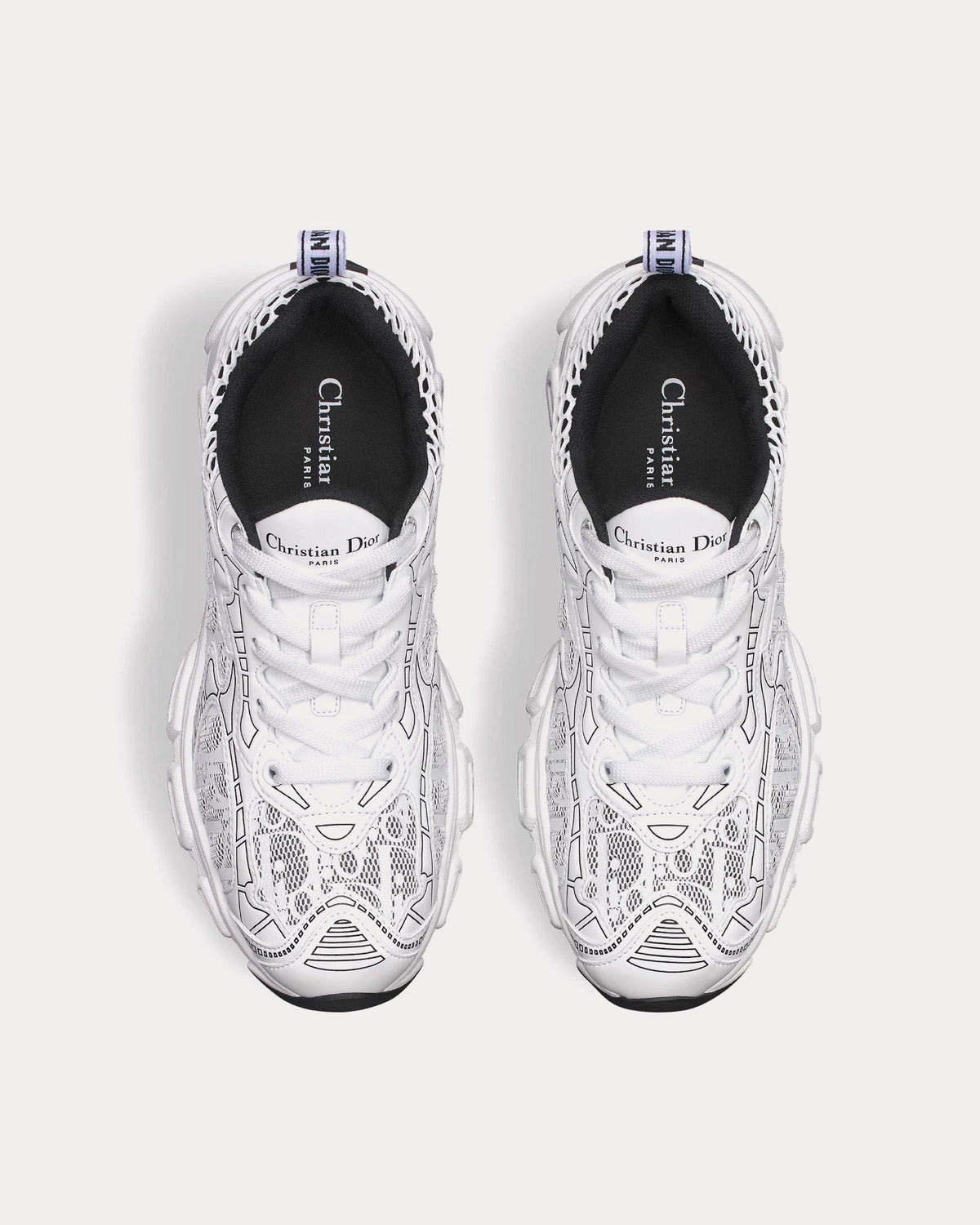 Dior Vibe White Mesh Printed with Dior Oblique Motif and White and Black Leather-Effect Panels Low Top Sneakers