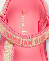 Dioriviera D-Wave Natural Raffia and Candy Pink Embroidered Cotton Sandals